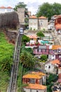 Porto, Portugal - 24 June, 2019: Funicular cable railway dos Guindais built in 1891 in the city of Porto. Old historic elevator