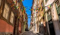 PORTO, PORTUGAL - JUNE 28, 2016: Quiet Porto street decorated wi Royalty Free Stock Photo