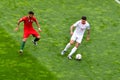 PORTO, PORTUGAL - June 05, 2019: Steven Zuber  and Bruno Fernandes during the UEFA Nations League semi Finals match between Royalty Free Stock Photo