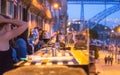 Porto, Portugal Ã¢â¬â May 2, 2019: People enjoying wine, evening and view of Luis I Bridge (metal bridge - symbol Porto). Royalty Free Stock Photo