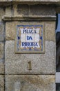 Praca da Ribeira 1 street sign with ornate azulejo tiles on building facade in the famous Ribeira square Porto, Portugal Royalty Free Stock Photo