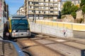 Porto, Portugal, October 06, 2018: Porto Oporto metro subway tram rain train railway rail at bridge over Douro river