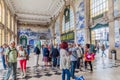 PORTO, PORTUGAL - OCTOBER 17, 2017: Tile-adorned vestibule of Sao Bento railway station in Porto, Portug Royalty Free Stock Photo