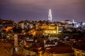 Porto, Portugal old city center quarter aerial view at night Royalty Free Stock Photo