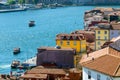 Porto, Portugal old town ribeira aerial promenade view with colorful houses, Douro river, panoramic view Royalty Free Stock Photo