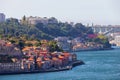 Porto, Portugal old town ribeira aerial promenade view with colorful houses, Douro river, panoramic view Royalty Free Stock Photo