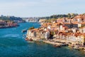 Porto, Portugal old town ribeira aerial promenade view with colorful houses, Douro river, panoramic view Royalty Free Stock Photo