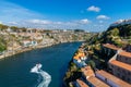 Porto, Portugal old town ribeira aerial promenade view with colorful houses, Douro river, panoramic view Royalty Free Stock Photo