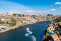 Porto, Portugal old town ribeira aerial promenade view with colorful houses, Douro river, panoramic view Royalty Free Stock Photo