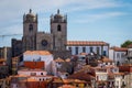 Porto, Portugal old town ribeira aerial promenade view with colorful houses Royalty Free Stock Photo