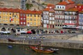 Porto, Portugal panoramic cityscape on the Douro River at sunset. Urban landscape at sunset with traditional boats of Oporto city. Royalty Free Stock Photo