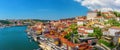 Porto, Portugal panoramic view of old town Oporto from Dom Luis bridge on the Douro Rive Royalty Free Stock Photo