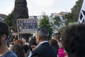 Porto, Portugal - 09/27/2019: People with placards and posters on global strike for climate change