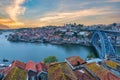Porto Portugal, sunrise city skyline at Ribeira with Douro River