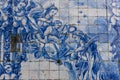 Tile painting, religious art. Blue traditional portuguese tiles. Santa Catarina church, Porto, Portugal