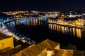 Porto, Portugal. View of the Old Town. Night cityscape. Douro river with the traditional Rabelo boats in the night the light of la Royalty Free Stock Photo