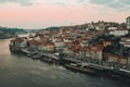 View of Oporto Downtown \'Ribeira do Porto\' from the D. Luis bridge in Gaia Royalty Free Stock Photo