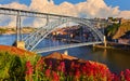 Porto Portugal. View at Ponte de Dom Luis bridge at river