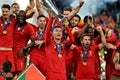 PORTO, PORTUGLAL - June 09, 2019: Portugal's Cristiano Ronaldo and team mates celebrate winning the UEFA Nations League Final wit