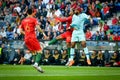 PORTO, PORTUGLAL - June 09, 2019: Ryan Babel (R) and Nelson Semedo during the UEFA Nations League Finals match between national