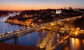 Porto - river Douro and bridge after sunset