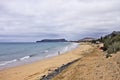 Porto Santo golden beach in a cloudy day Porto Santo, Madeira,Portugal Royalty Free Stock Photo