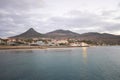 Porto Santo island, view to its highest mountain Pico do Facho and capital city Vila Baleira. Royalty Free Stock Photo