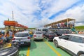 Cars at the ferry crossing between Porto Seguro and Arraial d\'Ajuda Royalty Free Stock Photo