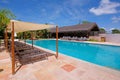 PORTO SEGURO, BAHIA, BRAZIL, AUGUST 29, 2018: Poolside of the luxury tropical Hotel La Torre Resort near Porto Seguro