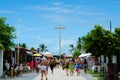 Porto Seguro, Bahia, Brazil - Febuary 11, 2018: View of handicraft fair and in background the cross brazilian first mass