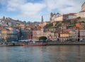 Porto Skyline, Cais da Ribeira and Douro River with Clerigos Tower and Se do Porto Cathedral - Porto, Portugal