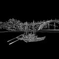 Porto skyline drawing. Black and white illustration