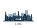Porto skyline, monochrome silhouette. Royalty Free Stock Photo