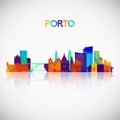 Porto skyline silhouette in colorful geometric style.