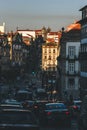 View of a street in Porto during sunset