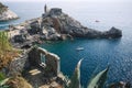 Porto Venere, la Spezia, Liguria, Italy: 08 August 2018.San Pietro church on a rocky at the end overlooking the open