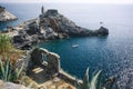 Porto Venere, la Spezia, Liguria, Italy: 08 August 2018.San Pietro church on a rocky at the end overlooking the open