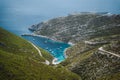 Porto Vromi. Ionian sea bay with moored and anchored boats. Zakynthos island sightseeing spot. Greece Royalty Free Stock Photo
