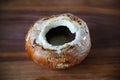 Portobello mushroom, large and brown fungi on wooden board Royalty Free Stock Photo