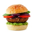 Portobello mushroom meatless burger isolated on a white background Royalty Free Stock Photo