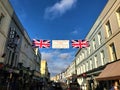 Portobello Road banner and Union Jack flags, Notting Hill London 2020