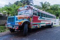 PORTOBELO, PANAMA - MAY 28, 2016: Colorful chicken bus, former US school bus. in Portobelo village, Pana Royalty Free Stock Photo