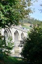 Portochao bridge, bridge of the railroad track, on the Landro river in the city of Viveiro, Lugo, Galicia. Spain. Europe. October