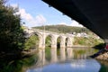 Portochao bridge, bridge of the railroad track, on the Landro river in the city of Viveiro, Lugo, Galicia. Spain. Europe. October