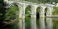 Portochao bridge, bridge of the railroad track, on the Landro river in the city of Viveiro, Lugo, Galicia. Spain. Europe. October