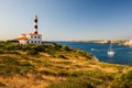 Portocolom lighthouse with boat below, Mallorca Royalty Free Stock Photo