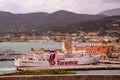 Portoferraio, Elba, Italy 25 September 2020 View to ferry port of Portoferraio with ferries docking for embarkation