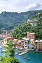 Portofino, Genova province, Liguria, Italy: 09 august 2018. Portofino landscape, best Mediterranean place with colorful houses Royalty Free Stock Photo