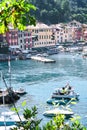 Portofino, Liguria, Italy: 09 aug 2018. Best Mediterranean place with colorful houses in harbor.