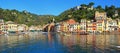 Portofino harbour with fisheye lens, Italy Royalty Free Stock Photo